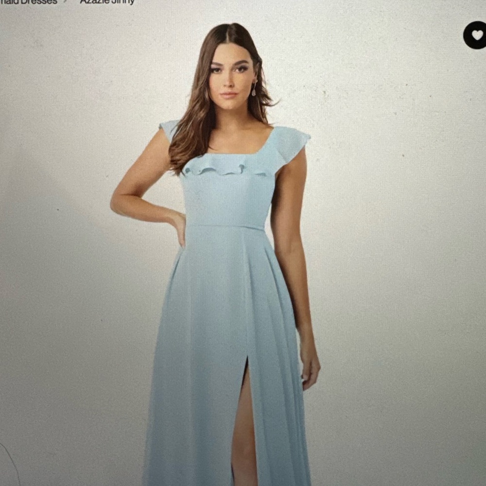 Azazie Light Blue Ruffle Cap-Sleeve Maxi Dress